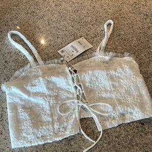 soft lace stretchy crop top with tie front